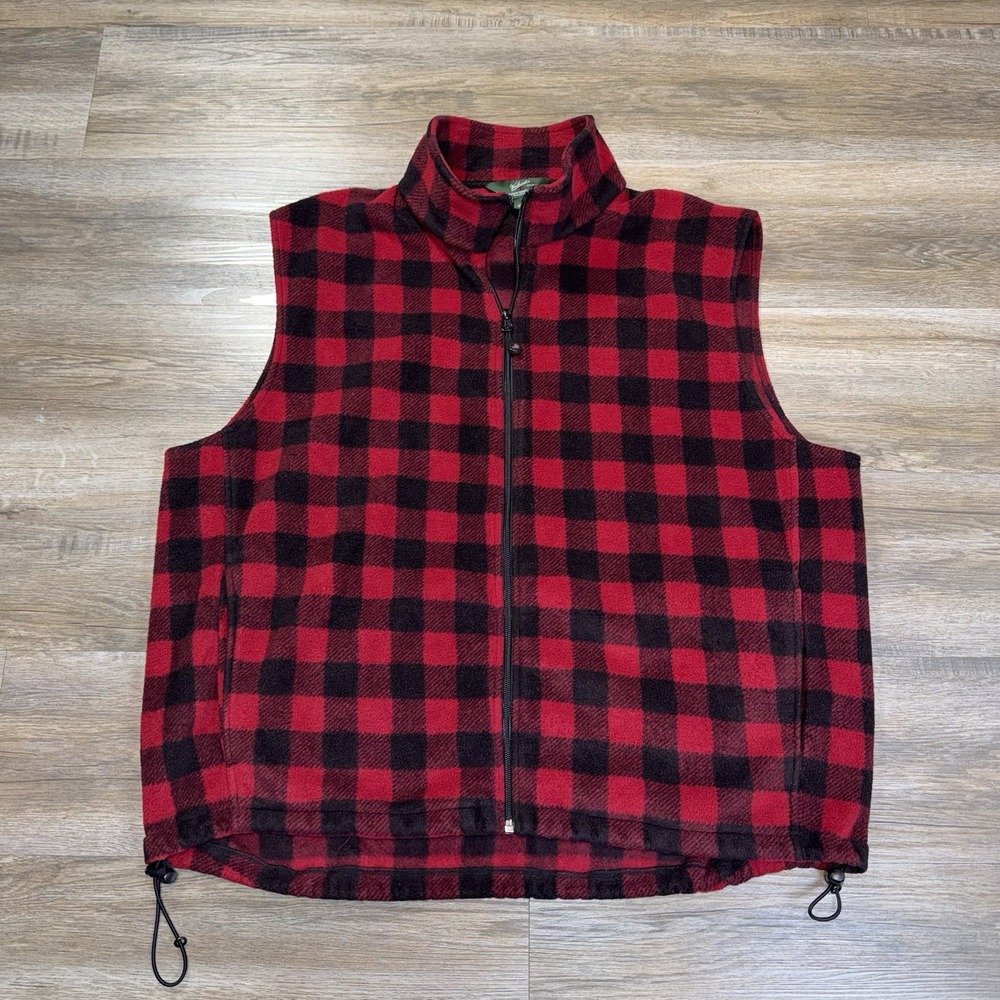 VTG 1980s-90s Woolrich Buffalo Plaid Fleece Vest Mens 2X-Large Full Front Zip